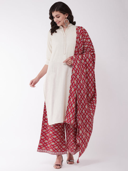 Off White And Red Patola Kurta Set