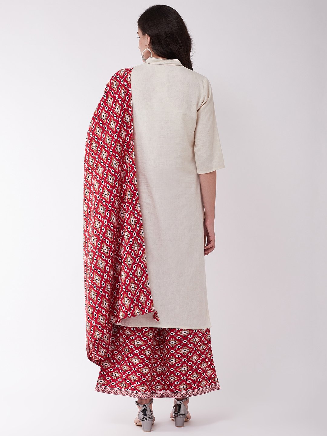 Off White And Red Patola Kurta Set