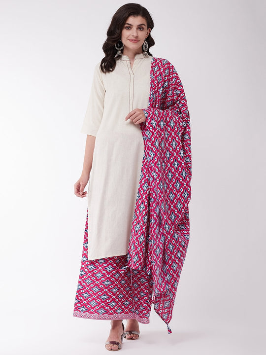 Off White And Pink Patola Kurta Set