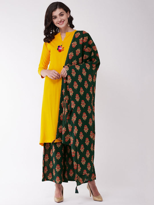 Mustard And Green Red Kurta Set