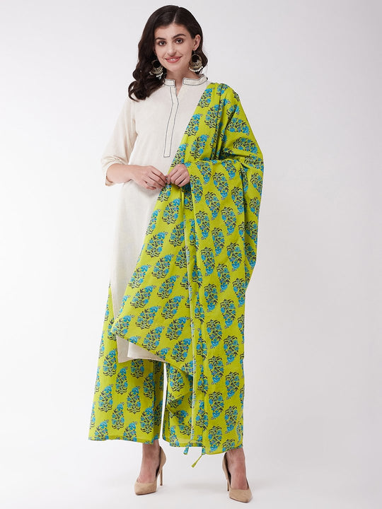 Off White And Lime Green Kurta Set