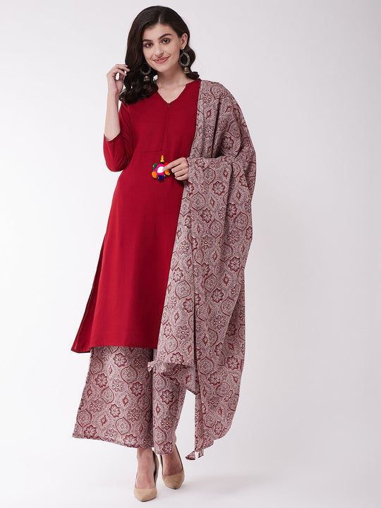 Maroon And Grey Maroon Kurta Set
