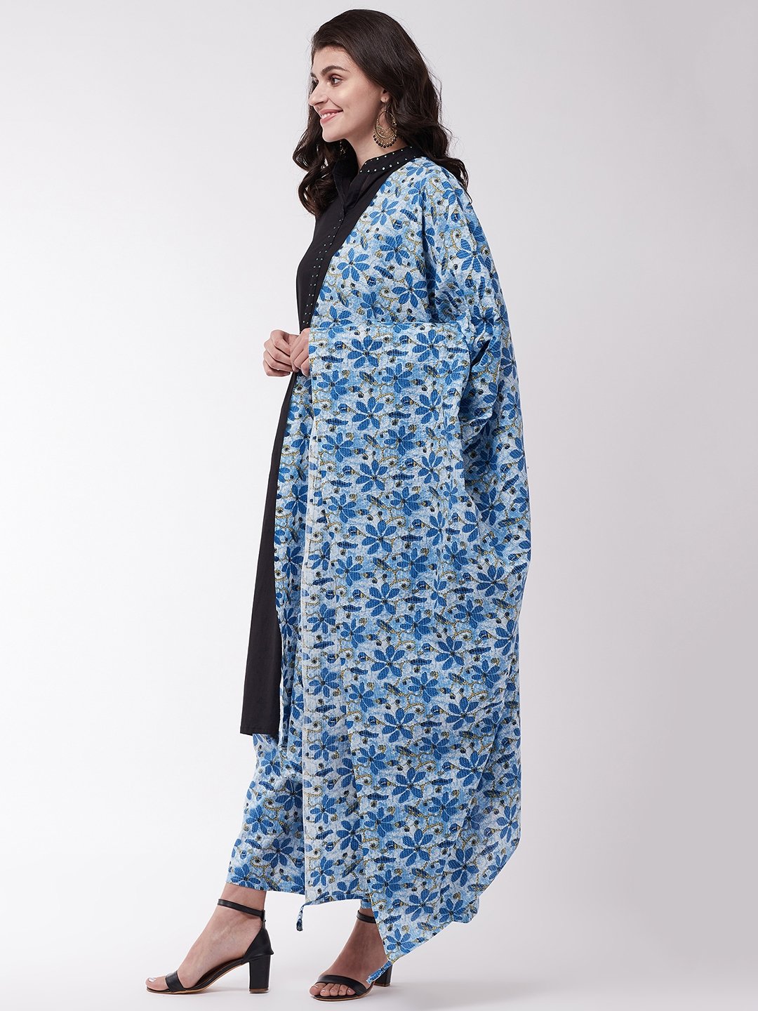 Black And Indigo Kantha Kurta Set
