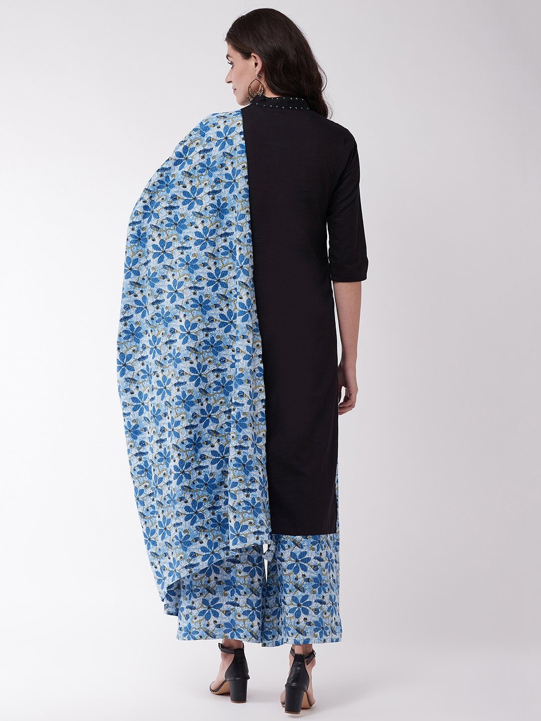 Black And Indigo Kantha Kurta Set