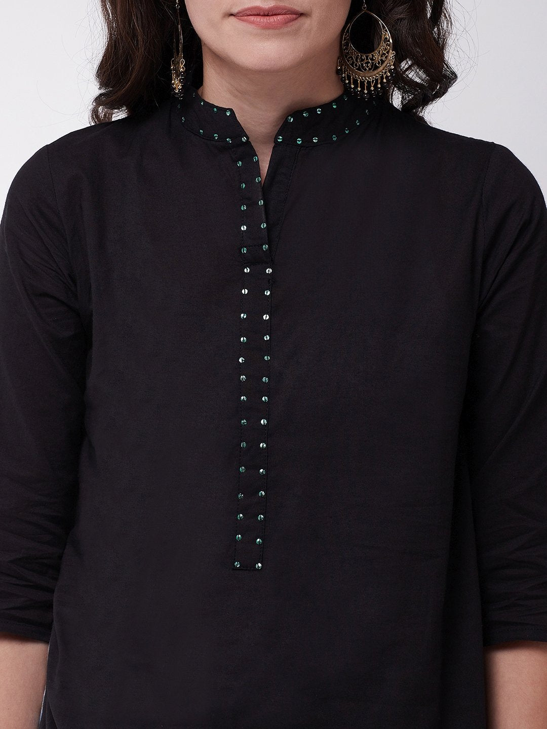 Black And Indigo Kantha Kurta Set