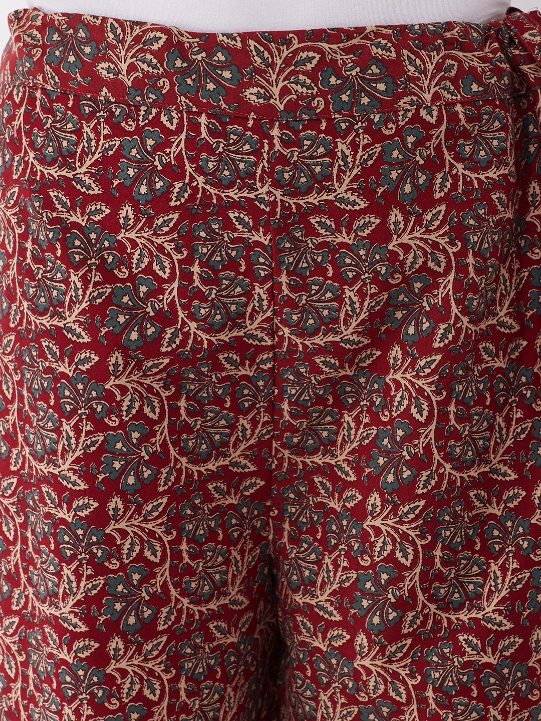 Green Kantha Ikkat And Maroon Kurta Set