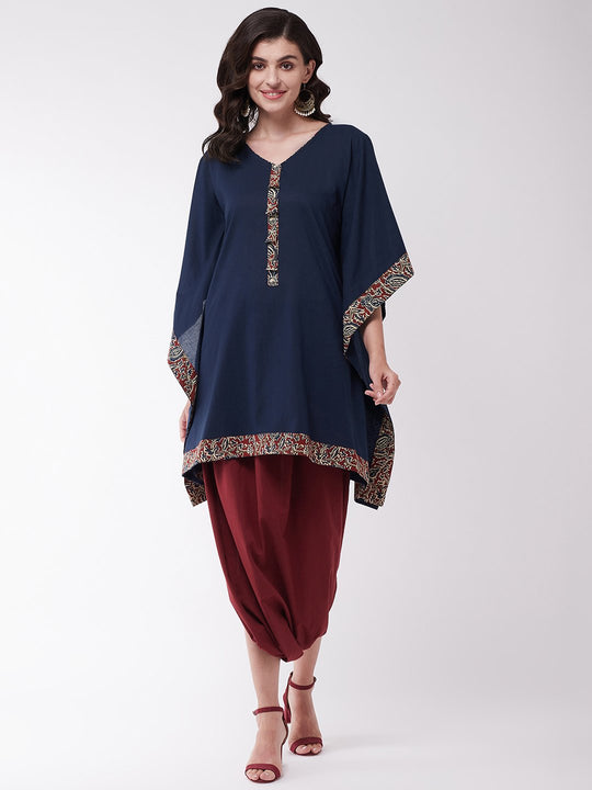 Kalamkari Kaftan Tunic With Cowl Dhoti