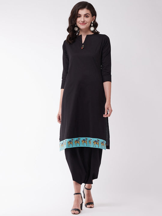 Black Kurta With Black Cowl Dhoti