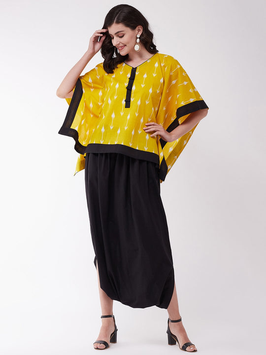 Yellow Kaftan With Black Cowl Dhoti