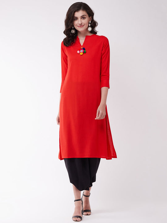 Red Kurta With Black Cowl Dhoti