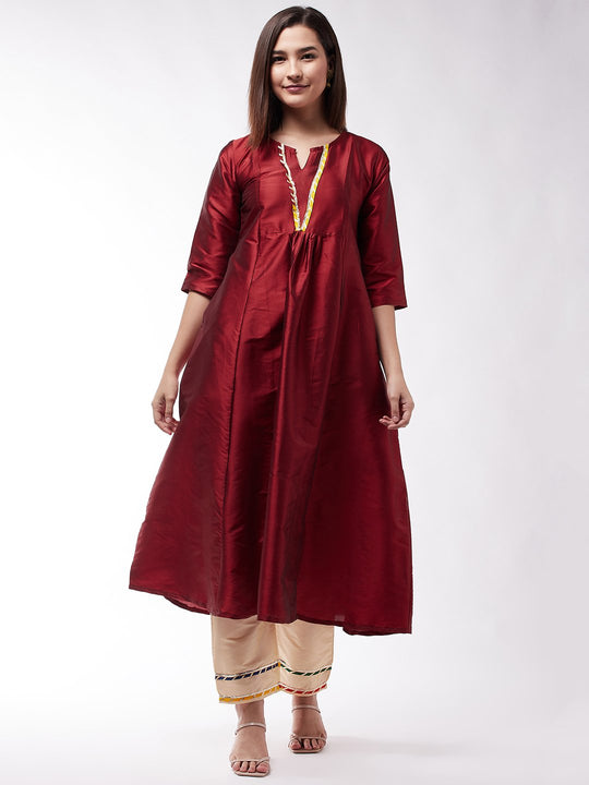 Maroon And Beige  Gota Work Kurta Set