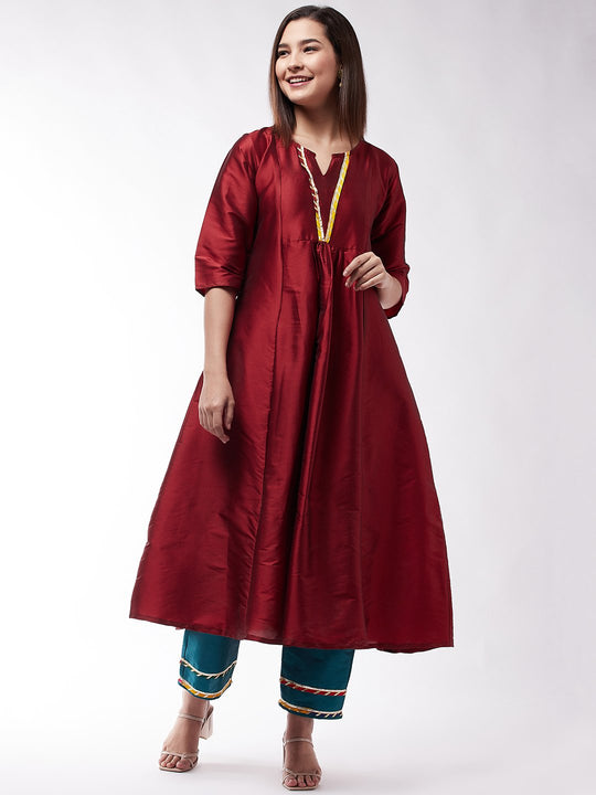 Maroon And Teal Green Gota Work Kurta Set