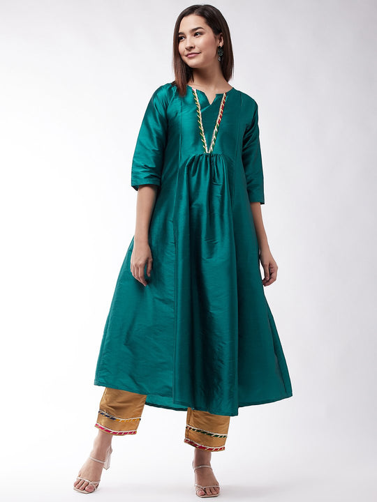Teal Green And Golden Gota Work Kurta Set