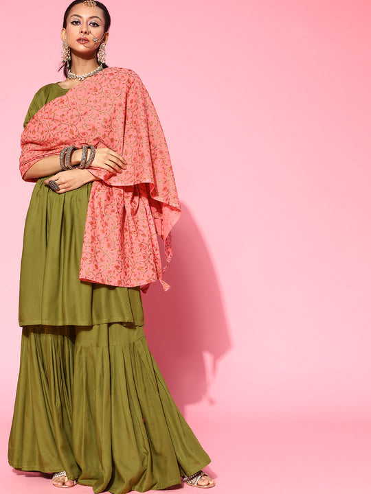 Olive Green Kurta Sharara Set