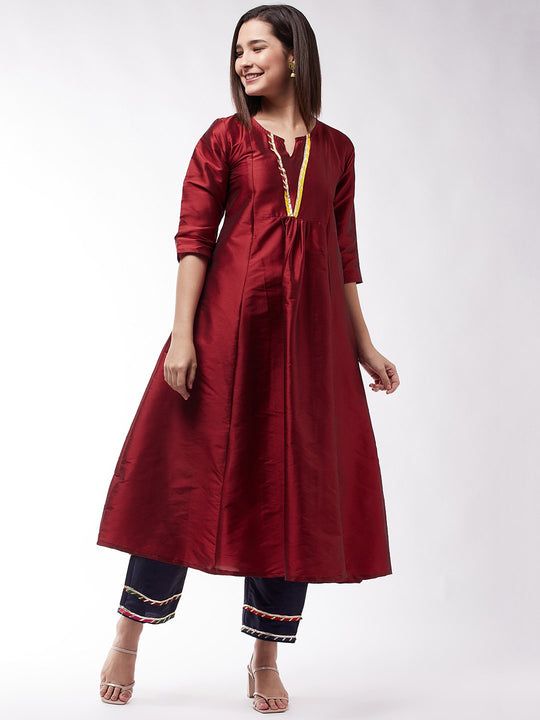 Maroon And Navy Blue Gota Work Kurta Set