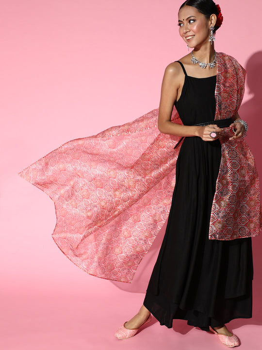 Strappy Set In Black With Organza Dupatta