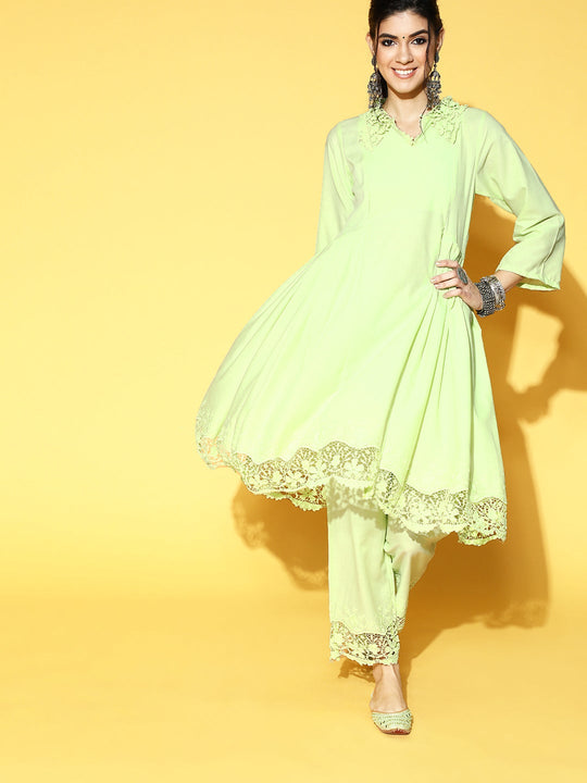 Light Green Applique Work Anarkali Kurta Set