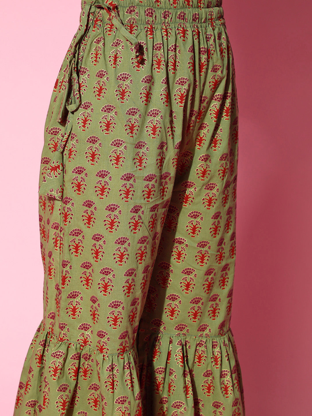 Maroon Backless Kurta With Green Sharara Set