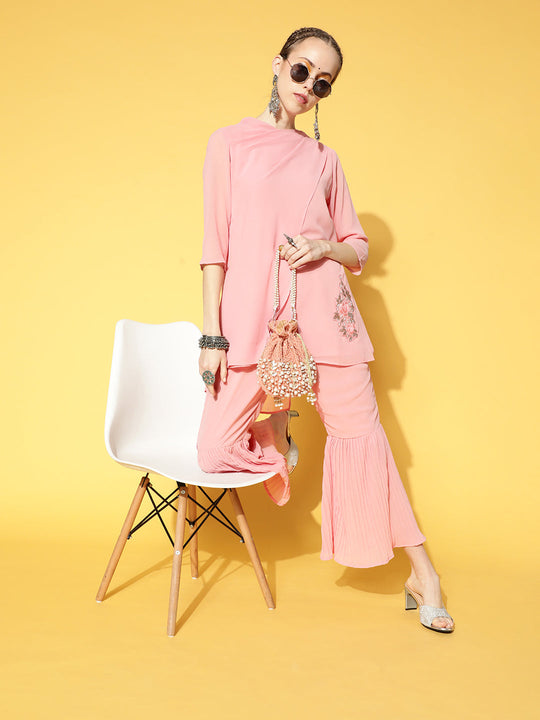 Pink Georgette Kurta Sharara Set