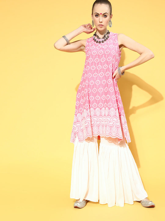Pink Embroidered Halter Kurta Set