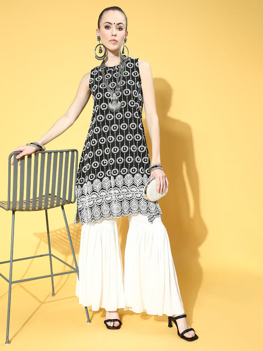 Black Embroidered Halter Kurta Set