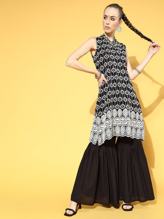 Black Embroidered Halter Kurta Set