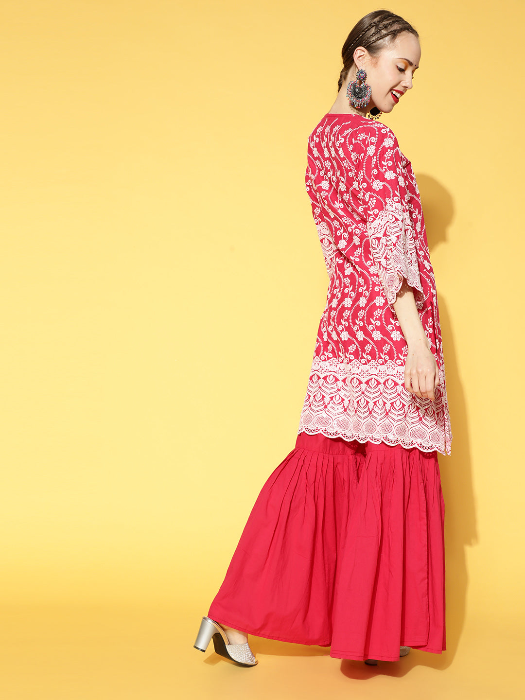 Red Vines Embroidered Sharara Set