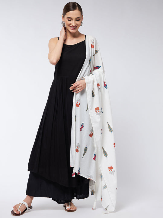 Black Strappy Kurta Set With Muria Groovy Dupatta