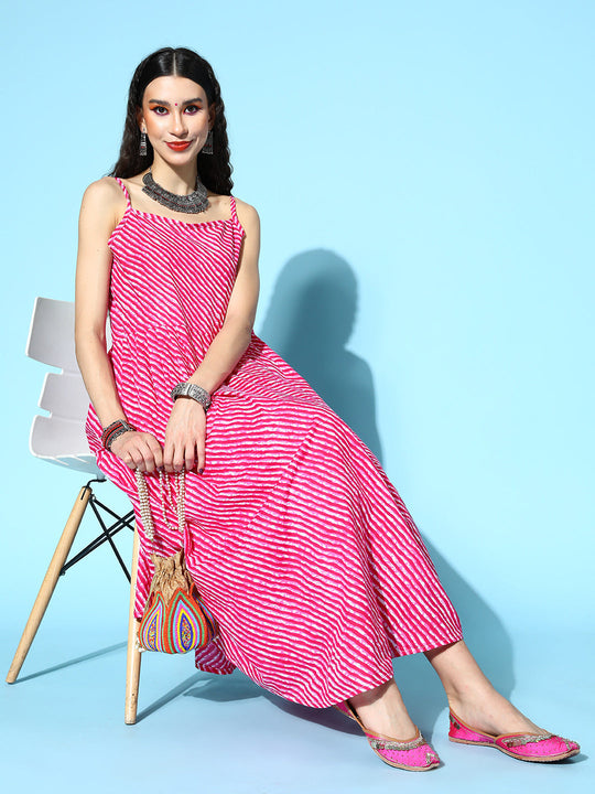 Pink Lehriya Strappy Set