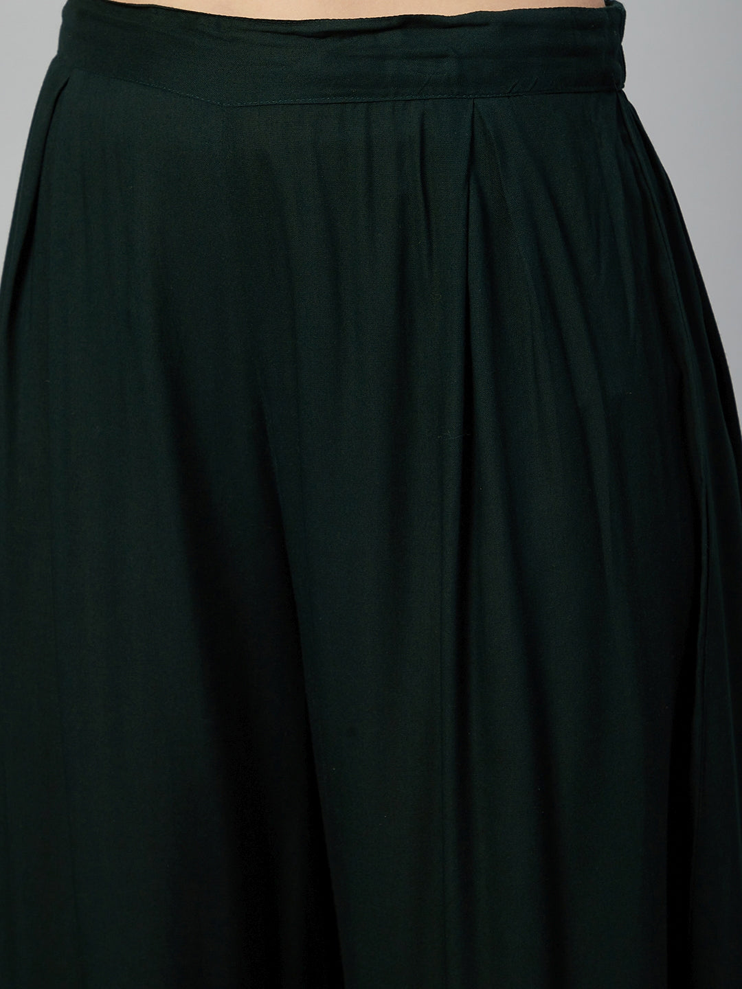 Dark Green Sharara Set - Green Hand Print Dupatta