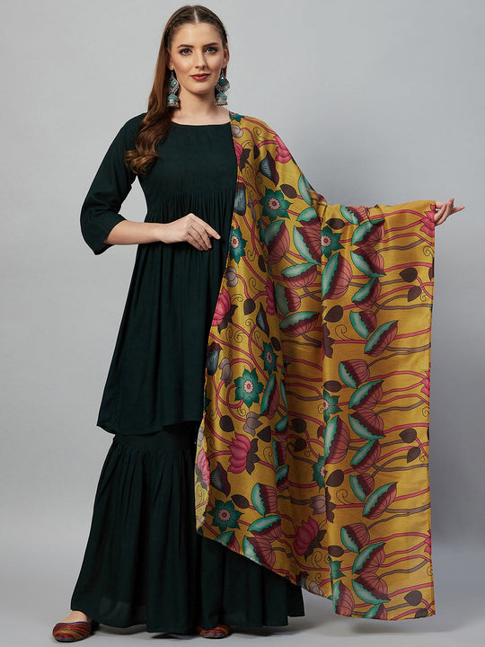 Dark Green Sharara Set - Mustard Floral Dupatta