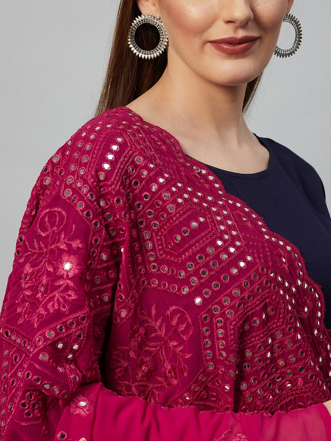 Navy Blue Sharara Set - Fuchsia Mirror Dupatta