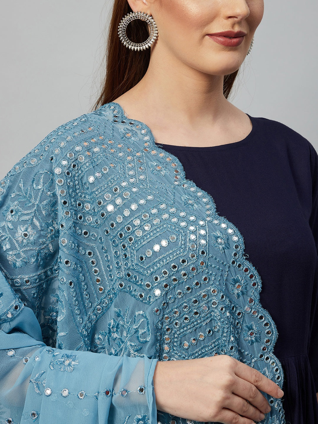 Navy Blue Sharara Set - Maya Blue Mirror Dupatta
