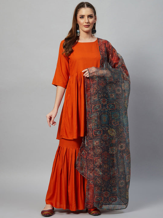 Orange Sharara Set - Multi Organza Dupatta
