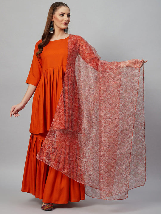 Orange Sharara Set -Orange Organza Dupatta