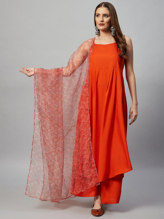 Orange Strappy Set - Orange Organza Dupatta