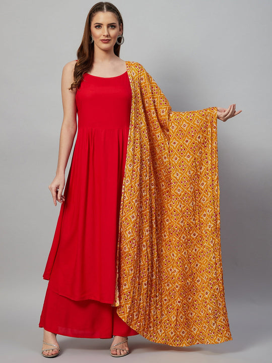 Red Strappy Set - Mustrad Fosilk Dupatta