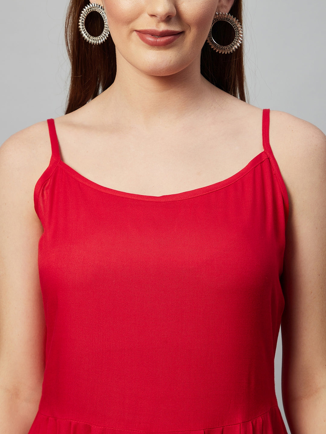Red Strappy Set - White Hand Print Dupatta