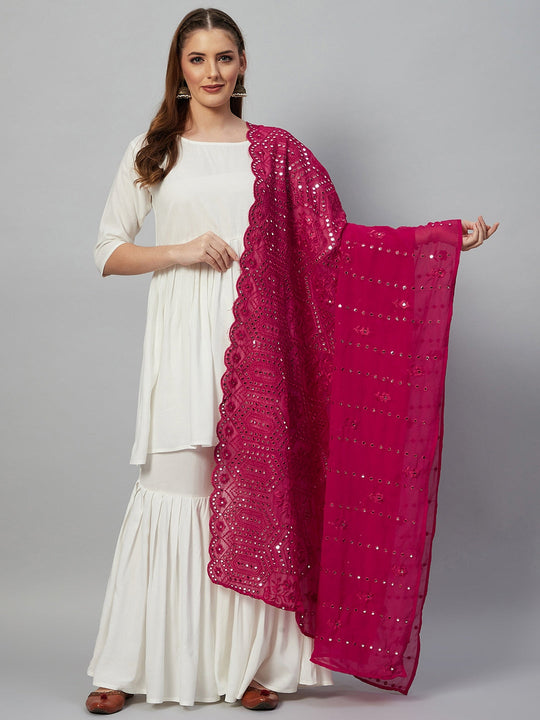 White Sharara Set- Fuchsia Mirror Dupatta