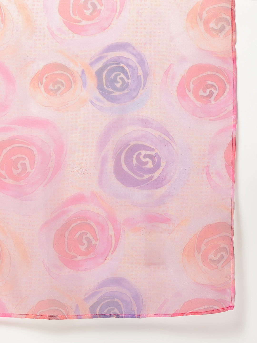 White Sharara Set - Peach Pink Floral Dupatta