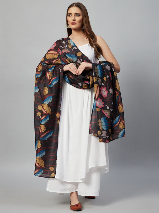 White Strappy Set -Black Muslin print Dupatta