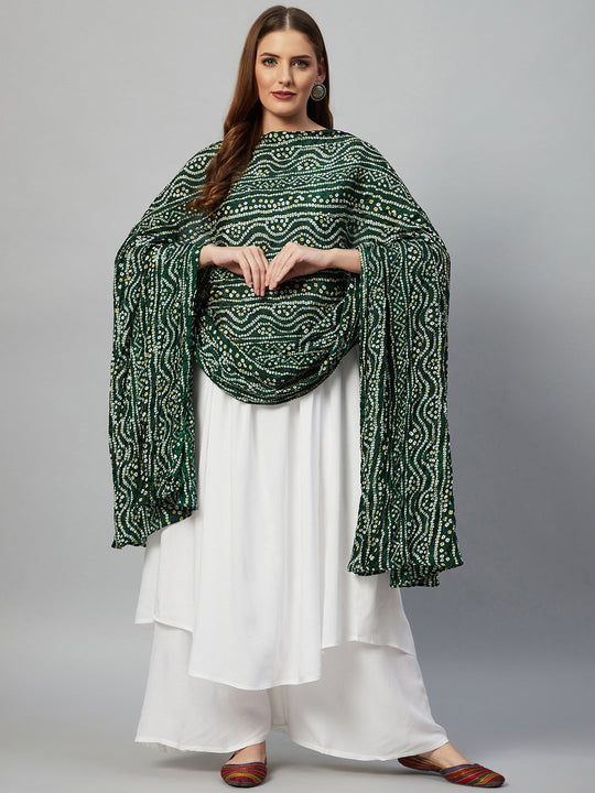 White Strappy Set - Green Bandhani Dupatta