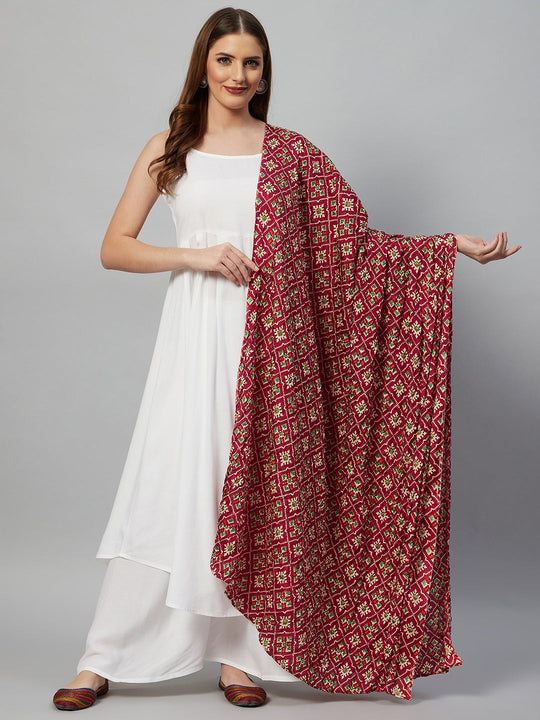White Strappy Set - Maroon Fosilk Dupatta