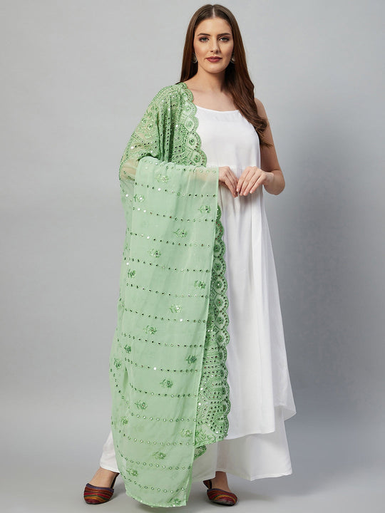 White Strappy Set - Mint Green Mirror Dupatta