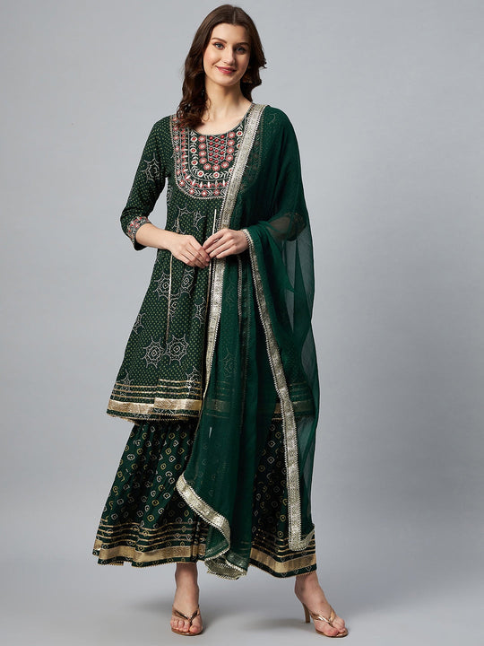 Green Gota Mirror Sharara Set