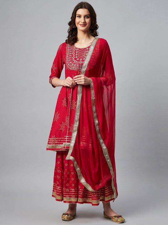Red Gota Mirror Sharara Set