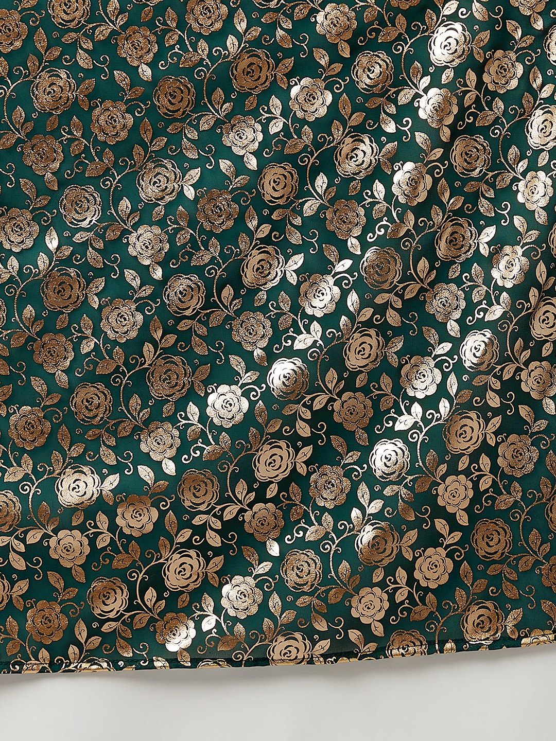 Mustard Velvet Kurta Set With Green Rose Georgette Dupatta