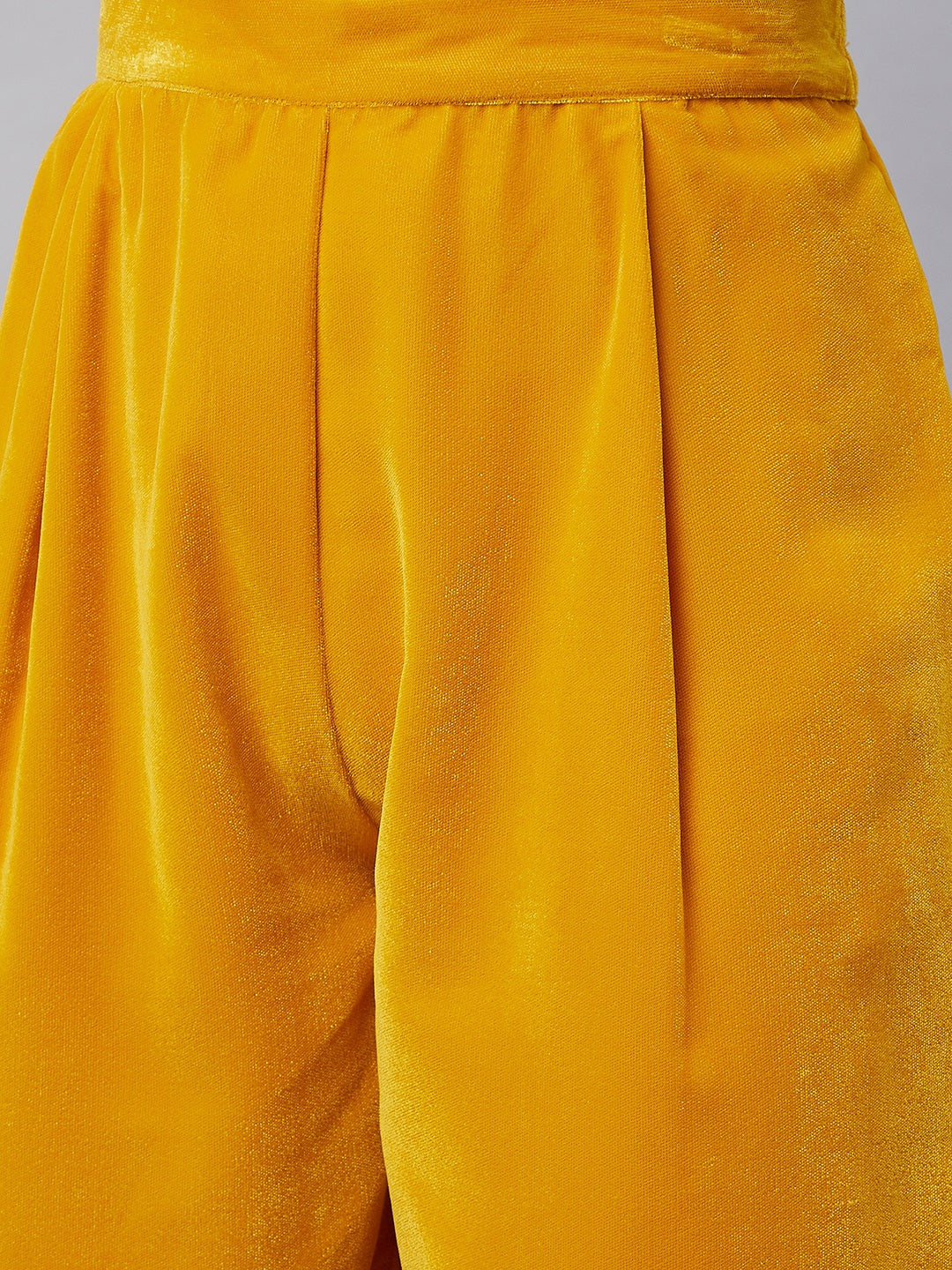 Mustard Velvet Kurta Set With Green Rose Georgette Dupatta