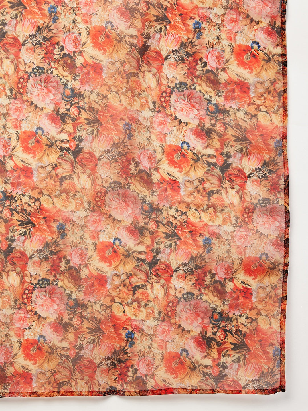 Orange Strappy Set With Beige Orange Floral Organza Dupatta