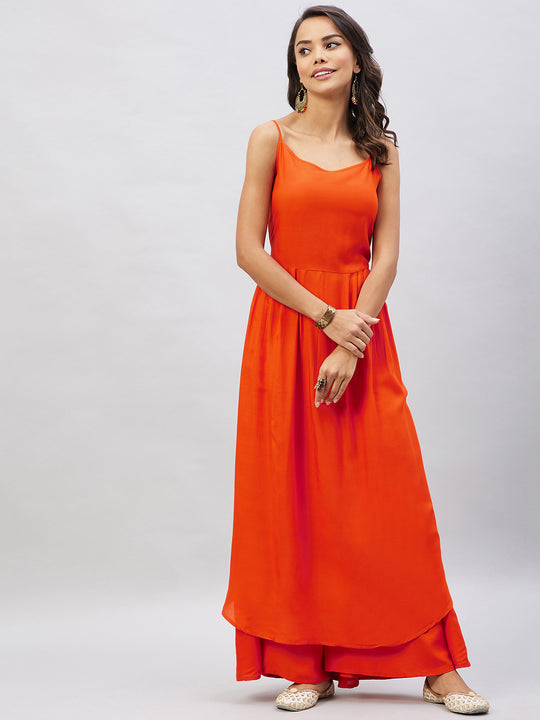 Solid Orange Strappy Kurta Set